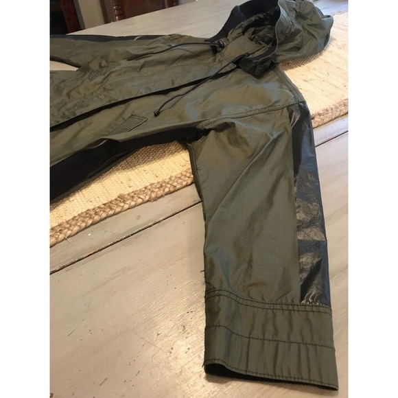J Crew Olive Green Black Coated Military Utility Cinch Jacket Sz XXS Oversized - Picture 8 of 15